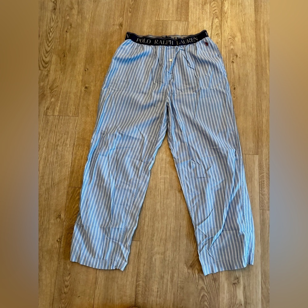 Polo by Ralph Lauren Men's Blue and White Striped Pajama Pants